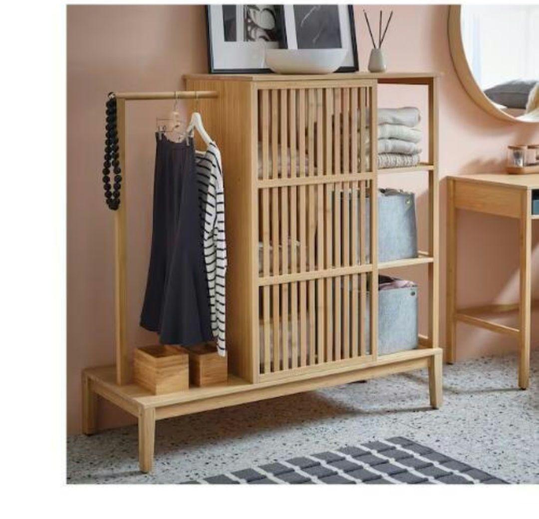 NORDKISAノールドシーサオープンワードローブ引き戸付き竹120x123cm