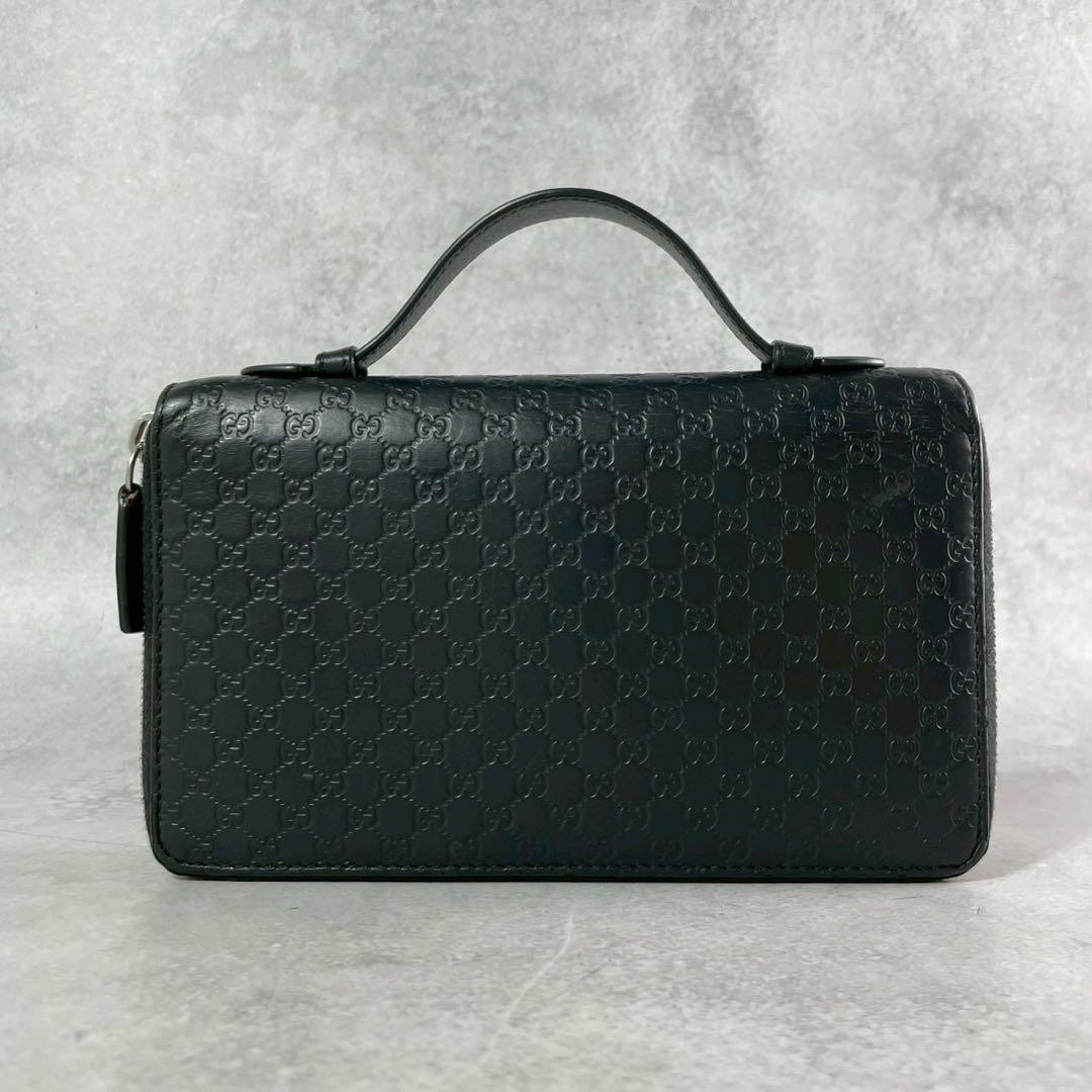 ヌコ✨ GUCCI オーガナイザー 長財布 2室 レザー 黒 マイクロGG