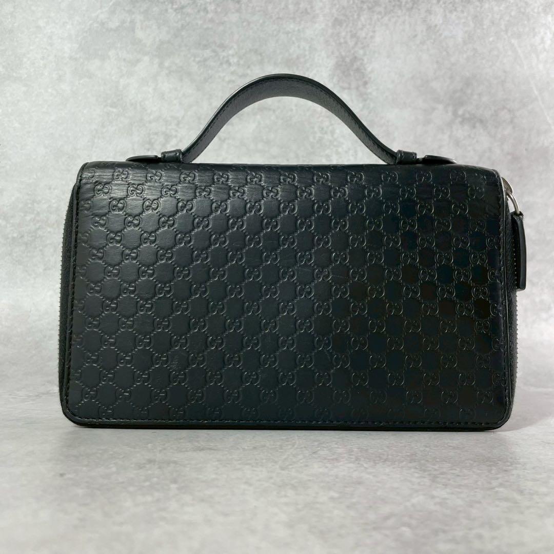 ヌコ✨ GUCCI オーガナイザー 長財布 2室 レザー 黒 マイクロGG