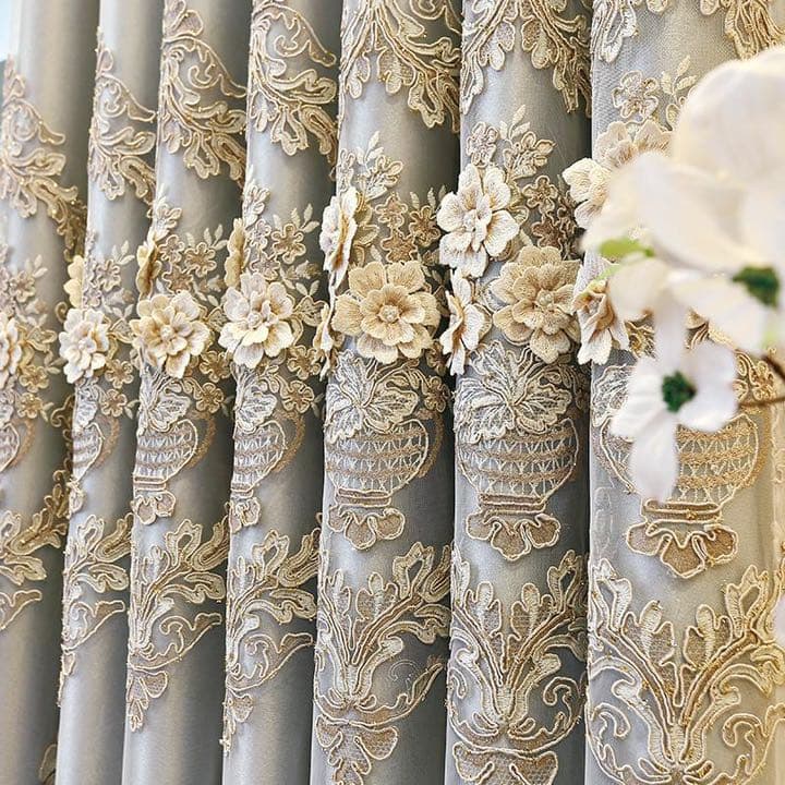 高級な刺繍カーテン　二層一体カーテン　単独花付きデザイン