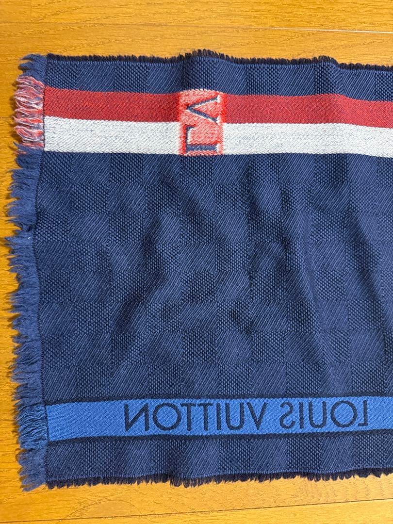【値下】Louis Vuitton ネイビー チェック マフラー　ウール