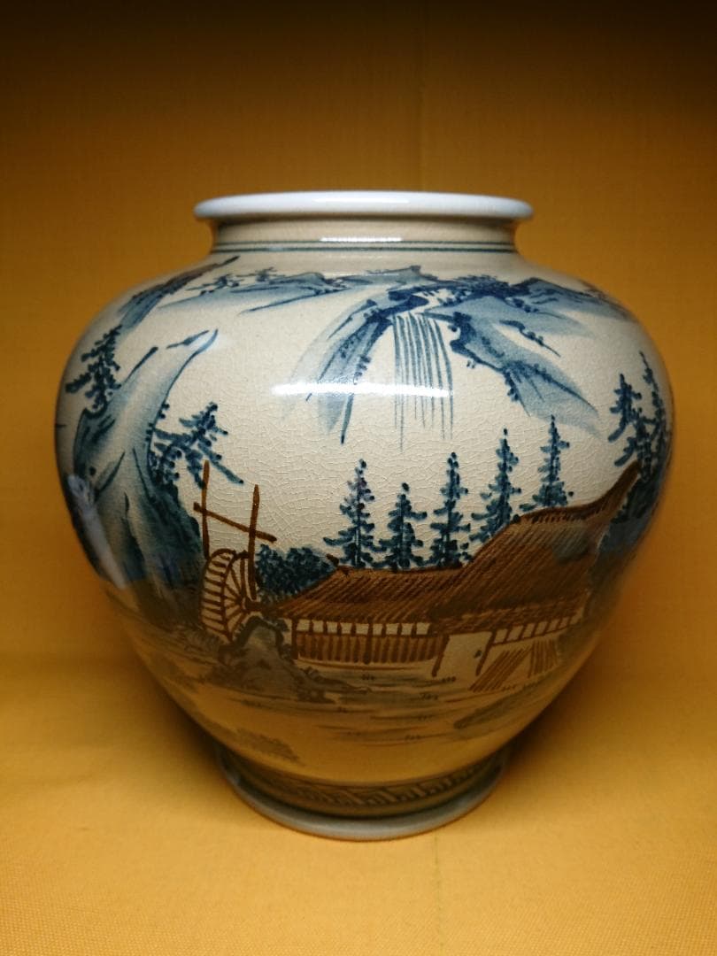 【美品】九谷　壷　陶器　山水絵　置物　インテリア　工芸品　美術品　A1125