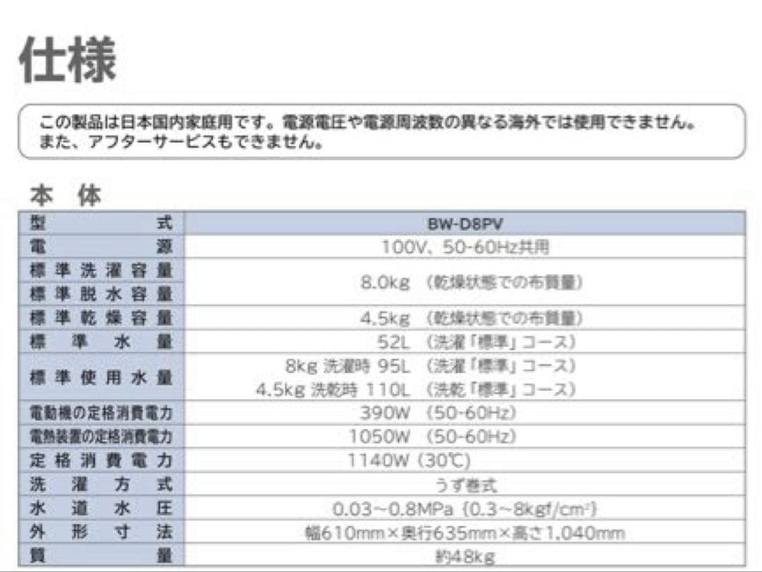 HITACHI 縦型洗濯機 BW-D8PV 8kg