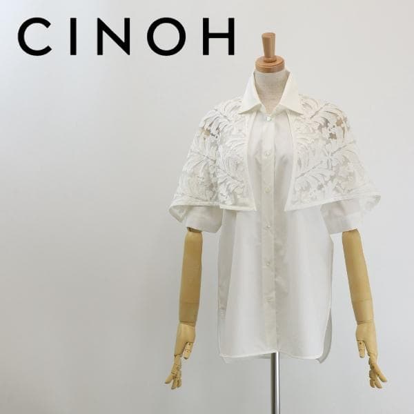 B6157■美品■CINOH ハーフスリーブケープ ブラウス シャツ 36