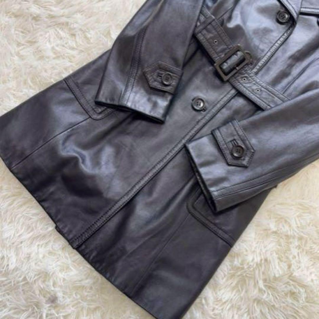 23区✨大きいサイズ　ラムレザーロングトレンチコート　ベルト　3XL