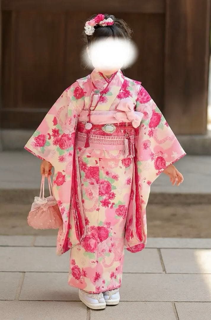 七五三　着物セット　7歳　白色　ピンク色　ブランド　セイコマツダ