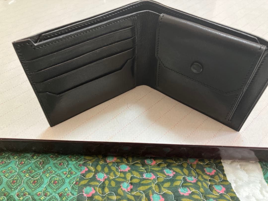 万双 双鞣和地 小銭入れ付き二つ折り財布 ブラック