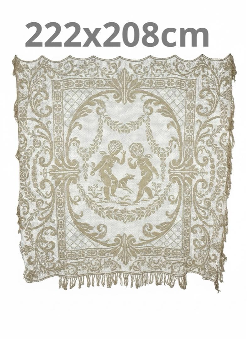 レースタペストリー 天使と動物のデザイン レア　フランスレース　アンティーク