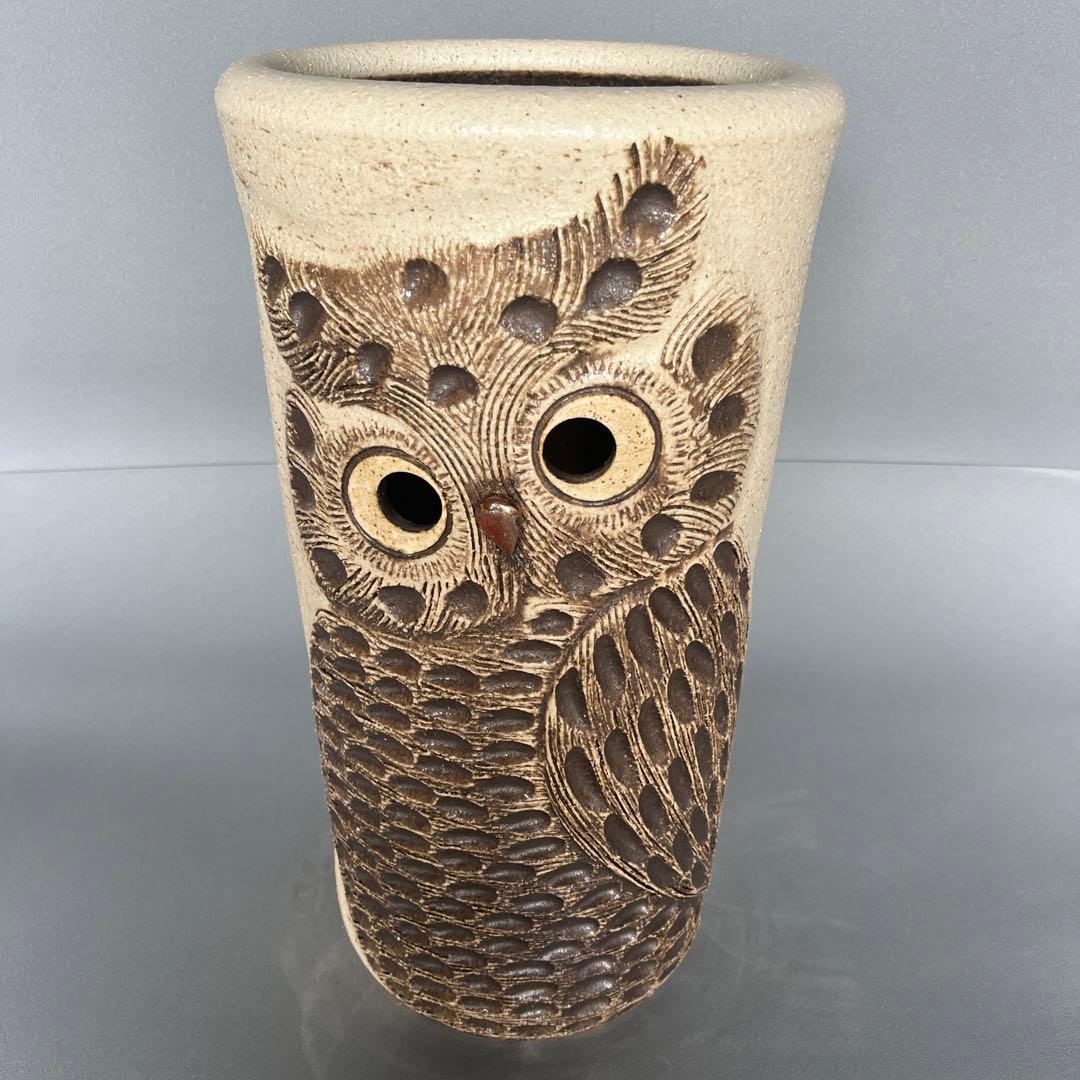 信楽焼傘立て  ふくろう彫 高さ４7cm