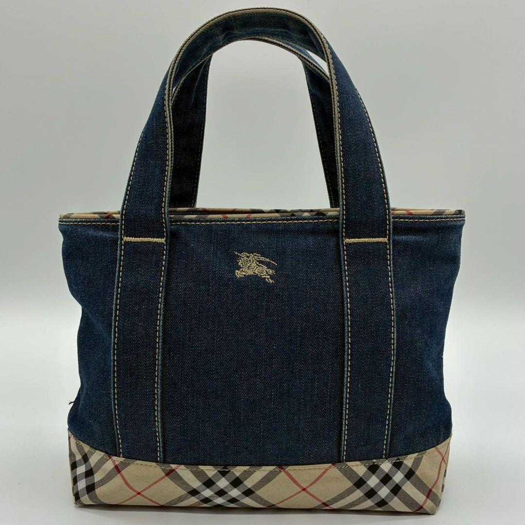 バーバリーブルーレーベル　デニム生地　ミニトート　ハンドバッグ　ノバチェック