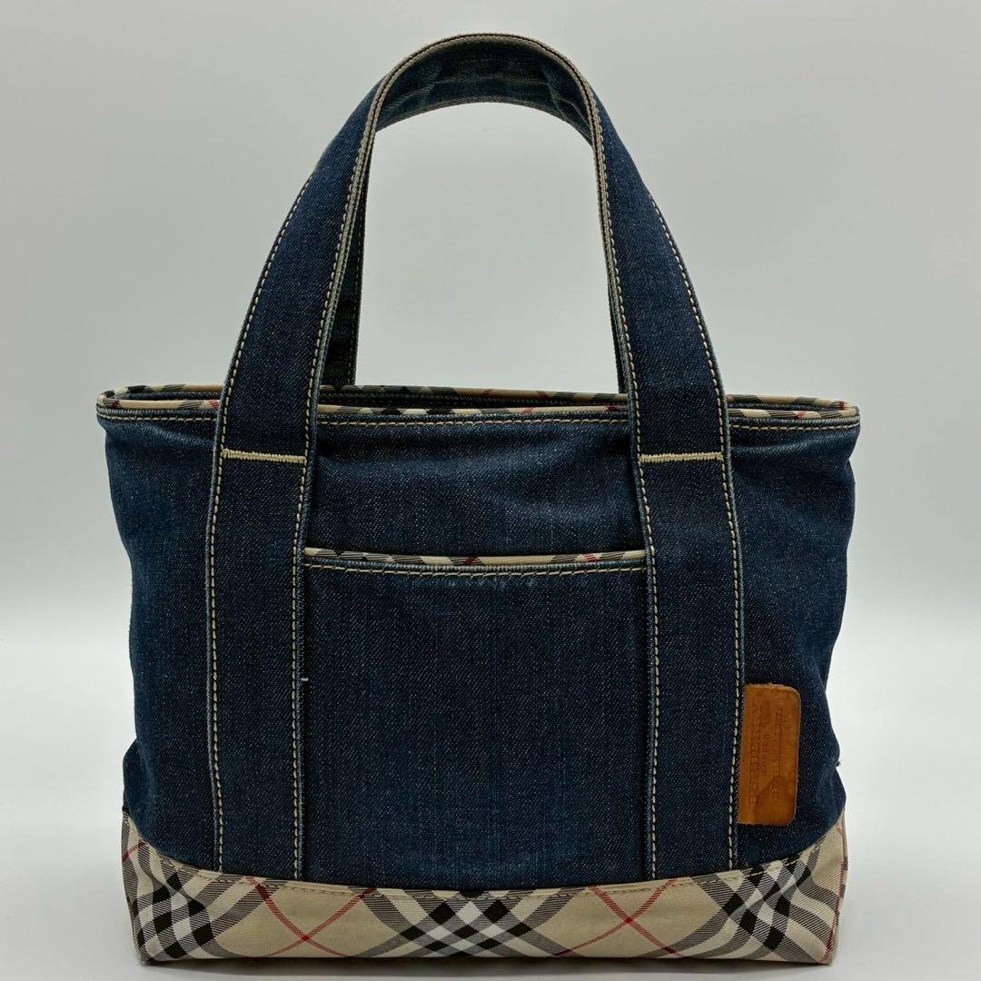 バーバリーブルーレーベル　デニム生地　ミニトート　ハンドバッグ　ノバチェック