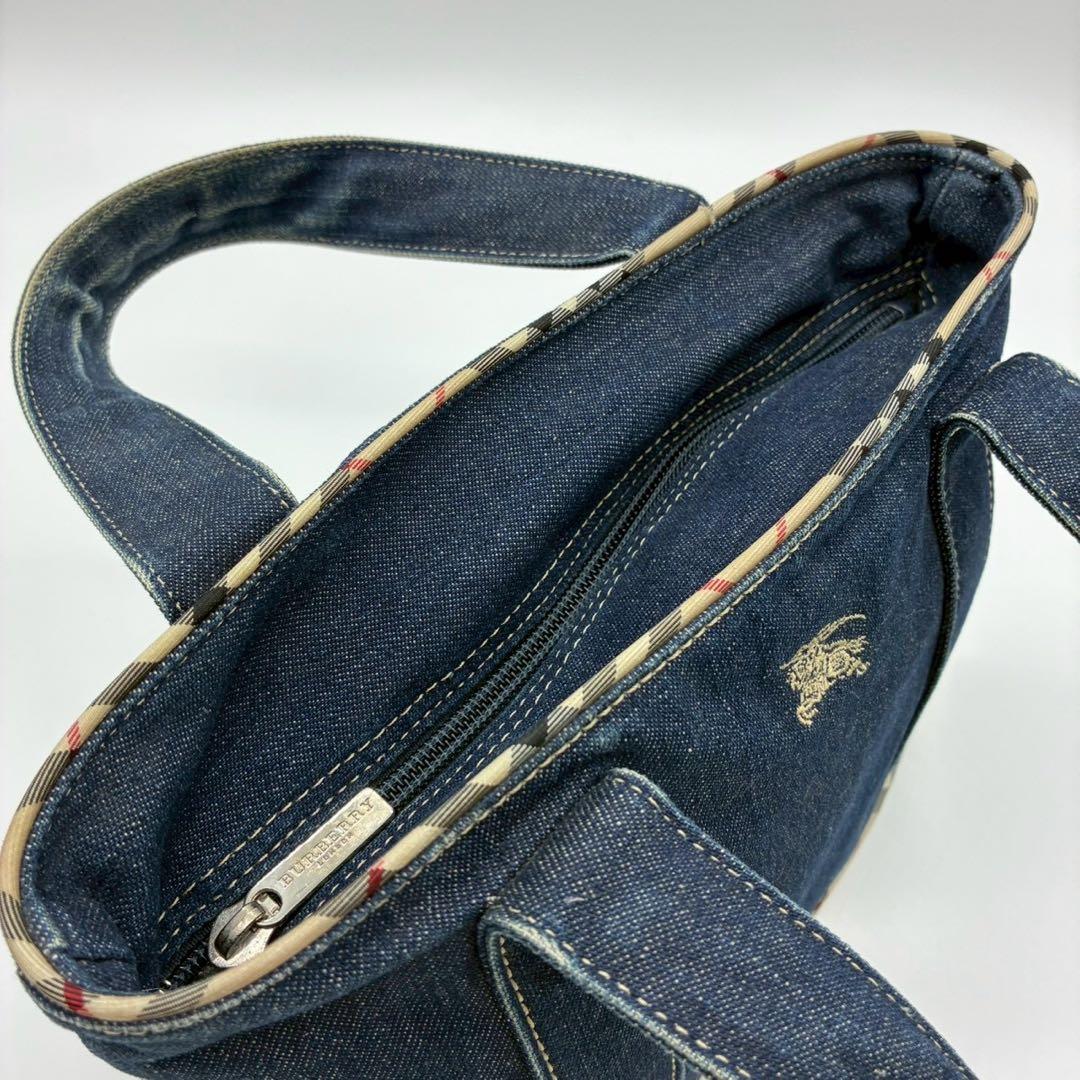 バーバリーブルーレーベル　デニム生地　ミニトート　ハンドバッグ　ノバチェック