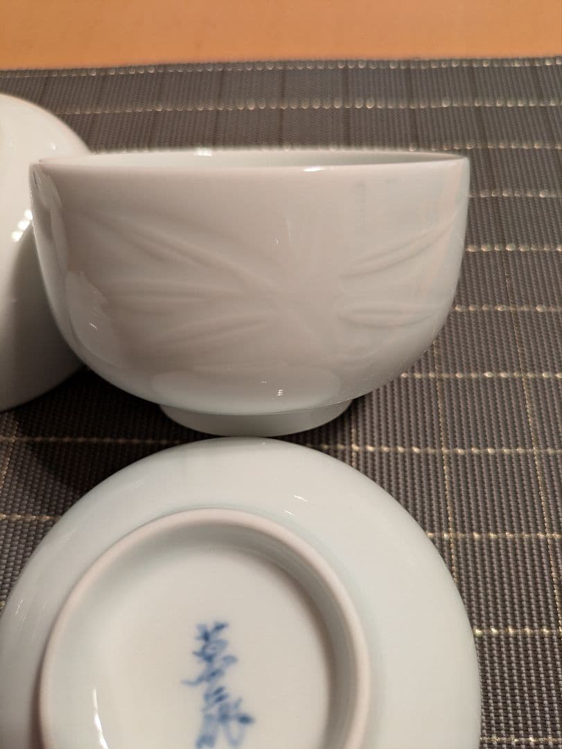 【希少・未使用】人間国宝作品　井上萬二 白磁 蓋付湯呑5客＋急須　 しおり共箱付