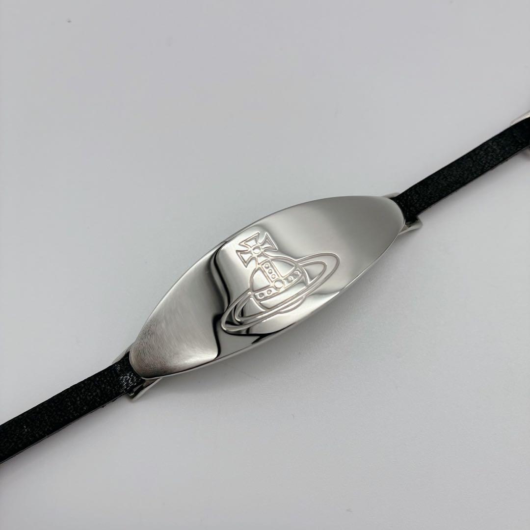 ヴィヴィアンウエストウッド ブレスレット レザー オーブ プレート シルバー 黒