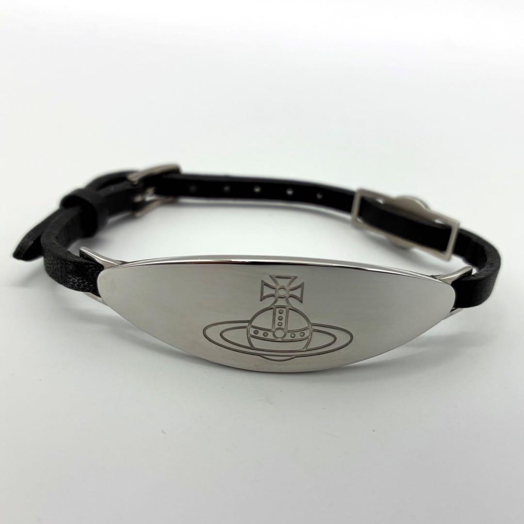 ヴィヴィアンウエストウッド ブレスレット レザー オーブ プレート シルバー 黒