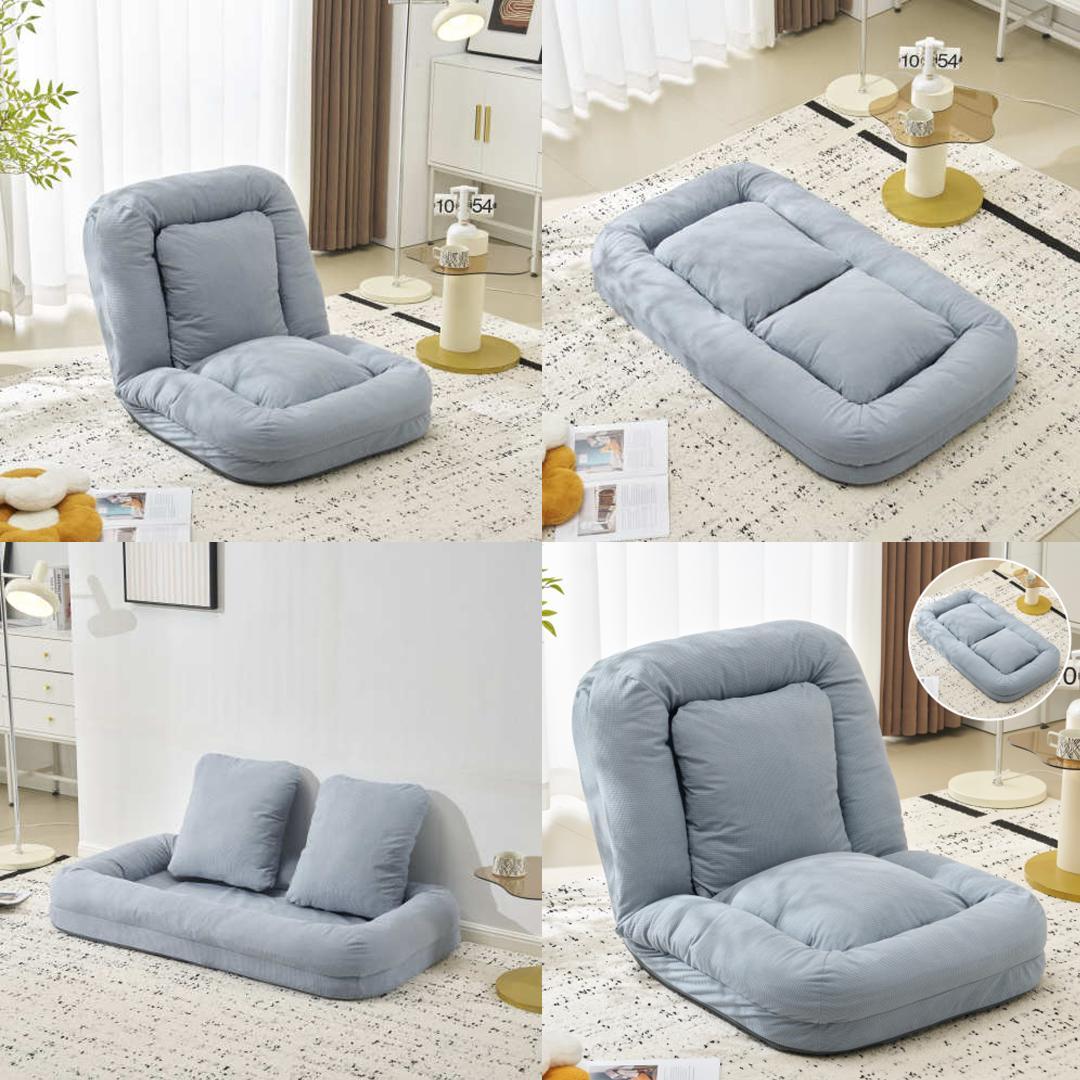 3WAYソファーベッド 枕付き可愛い座椅子 6段階リクライニング折りたたみ式