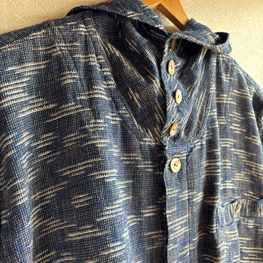 うさとの服  usaato ヘンプコットン 紫絣 フード付コート新品タグ付