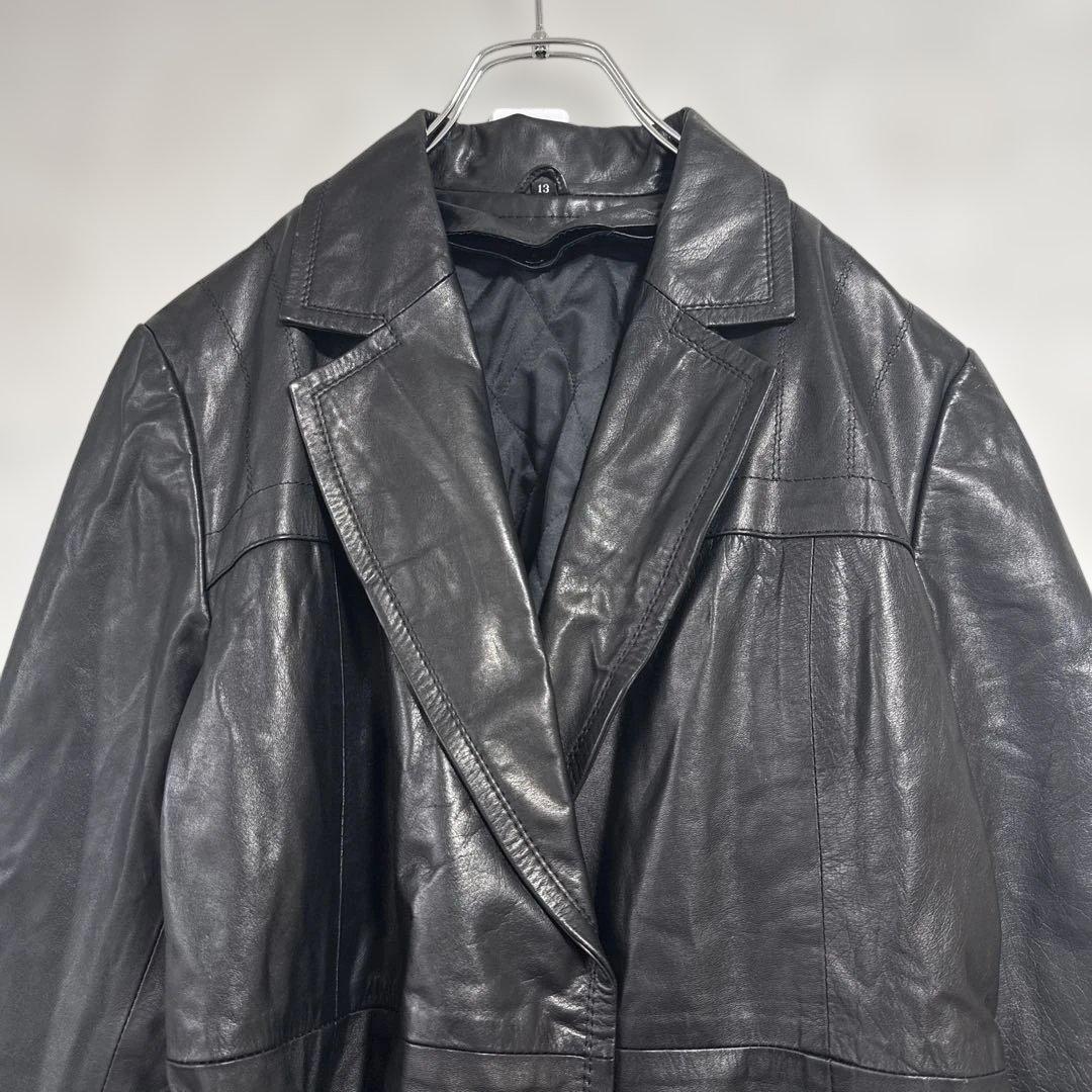 ヴィンテージ リアルレザー ロングコート 牛革 XL ライナー付 90s 80年