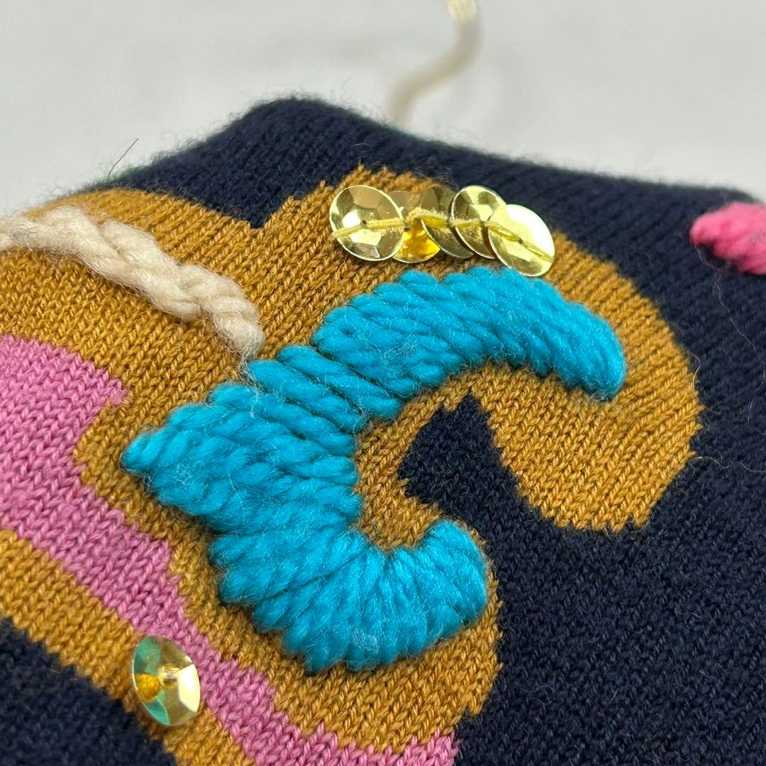K100 美品 M ミュベール 希少モデル 刺繍 ニット ネイビー レディース