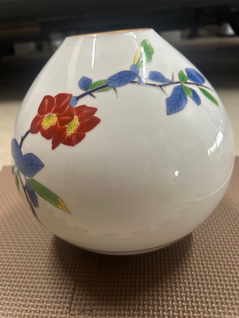 業務用 高級寿司屋仕様 陶器製 花瓶 ホワイト赤花青葉 木箱付き 飲食店開業
