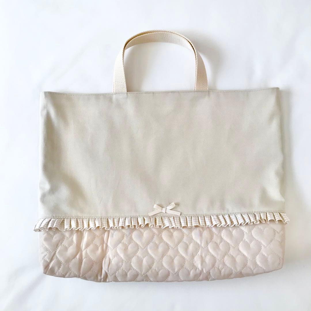 入園入学4点セット ハートキルティング　ライトベージュ　お着替え袋Ｌ