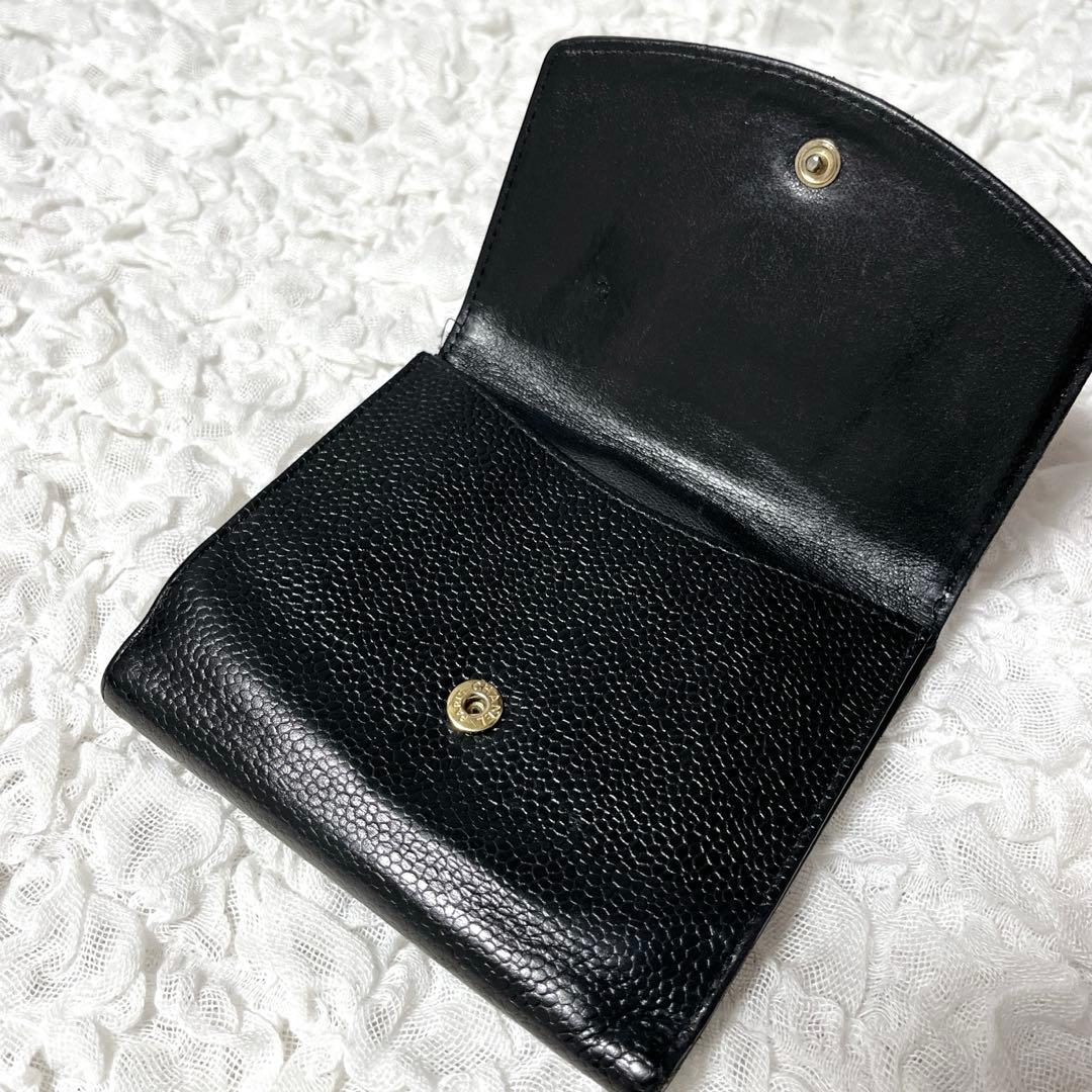 CHANEL✨シャネル キャビアスキン 折り財布 ココマーク ブラック