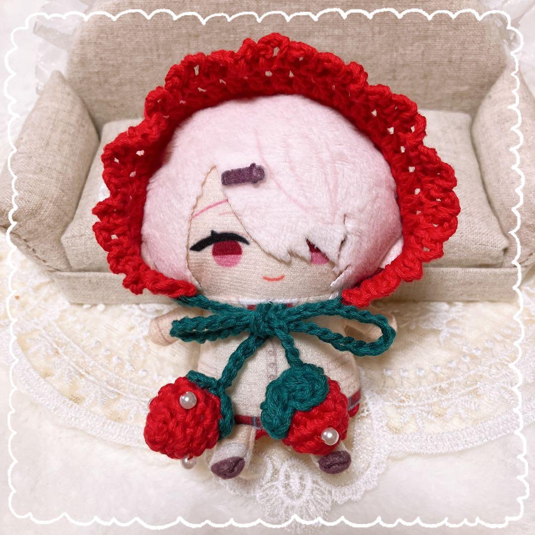 10㎝ ちびぐるみ　にしぱぺ　ぬい服　着ぐるみ　苺ボンネット　赤　お花付き　３