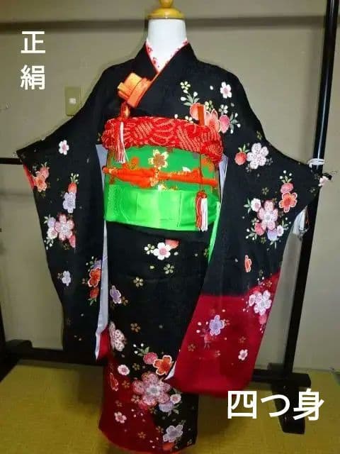 7才用　着物　帯（未使用品）セット11点　黒　女の子フルセット