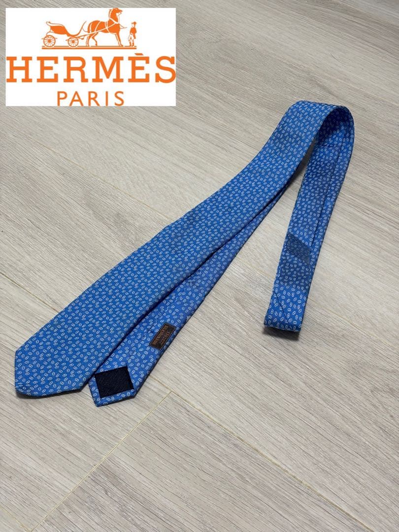 HERMES 青 シルク ネクタイ