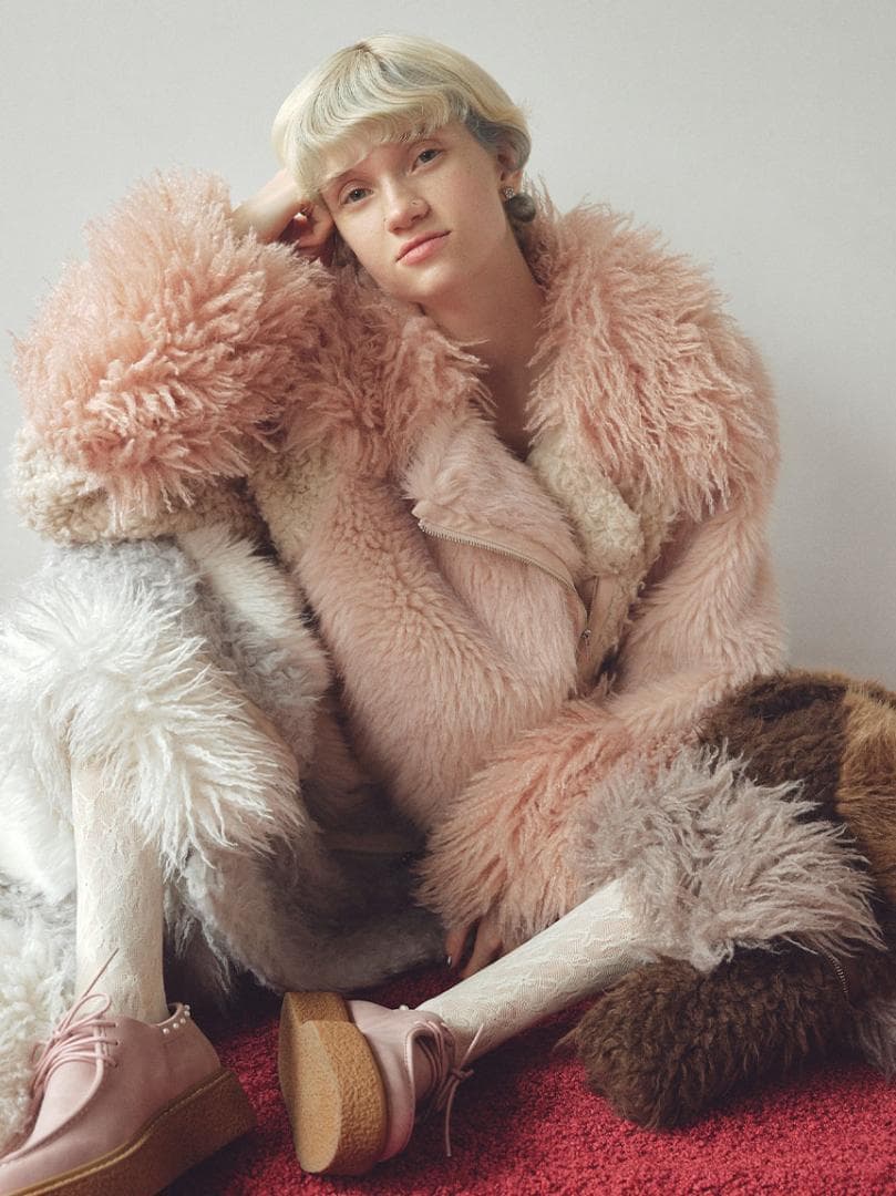 の*の様 【新品】FUR FUR エコファーライダースジャケット PNK フリー