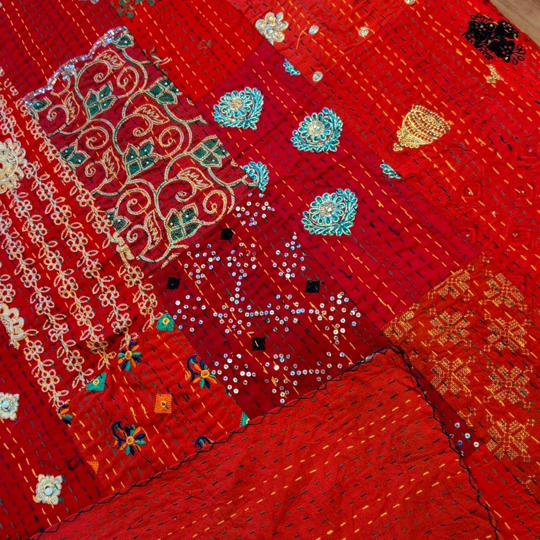 【M】ビーズ刺繍 ヴィンテージ カンバディア カンタキルト パッチワーク 728