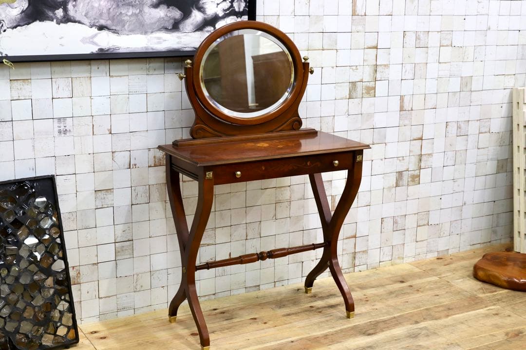 GMIK504○イタリア アンティーク 象嵌細工 ドレッサー 鏡台 デスク