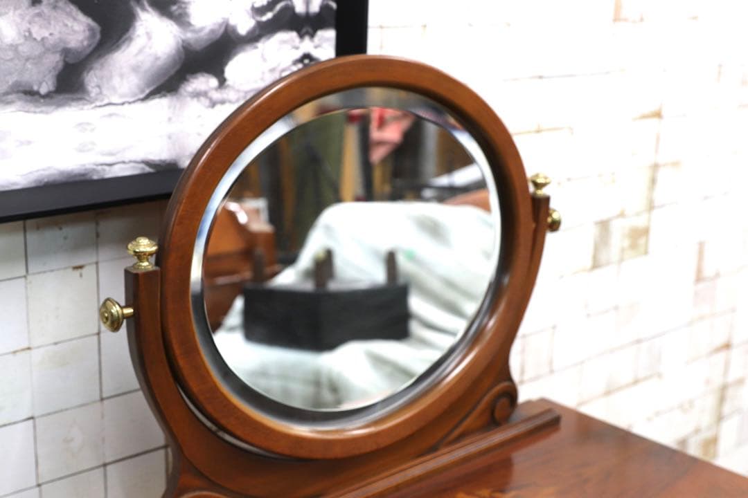 GMIK504○イタリア アンティーク 象嵌細工 ドレッサー 鏡台 デスク