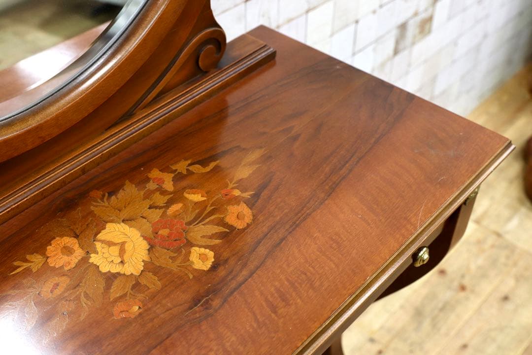 GMIK504○イタリア アンティーク 象嵌細工 ドレッサー 鏡台 デスク