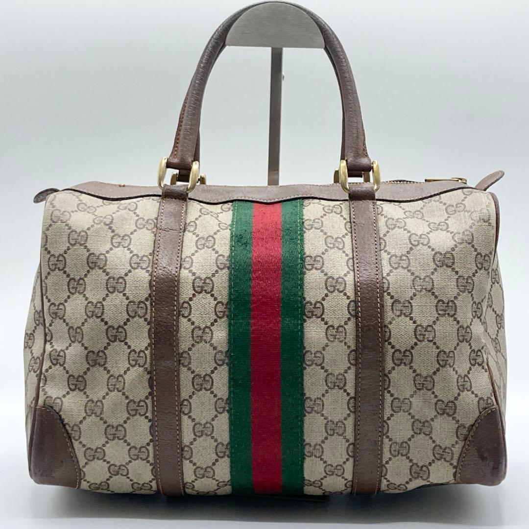 GUCCI シェリーライン ボストンバッグ レザー PVC ハンドバッグ GG