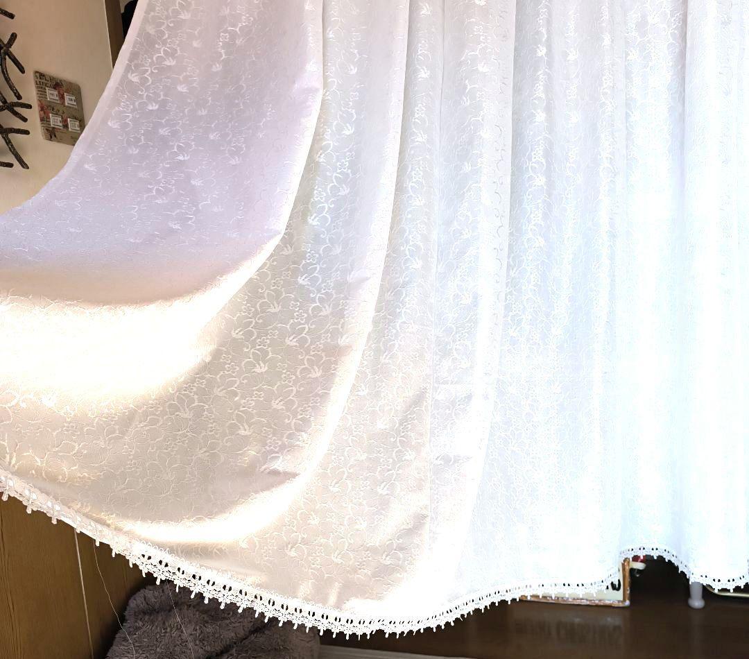 カフェカーテン【ねこねこ様オーダー品　花柄刺繍レースギャザーカーテン】