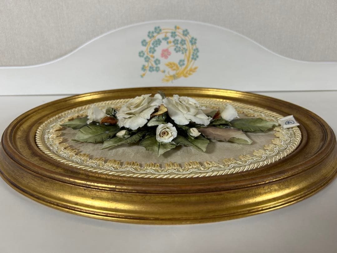 Capodimonte イタリア製　白薔薇　額入り　壁掛け