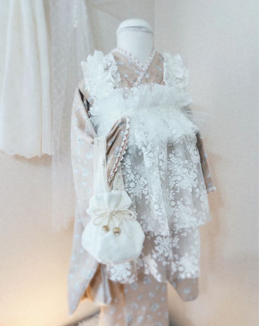 チュール被布＊フラワーブーケのレースチュールとパールのふんわり被布＊七五三