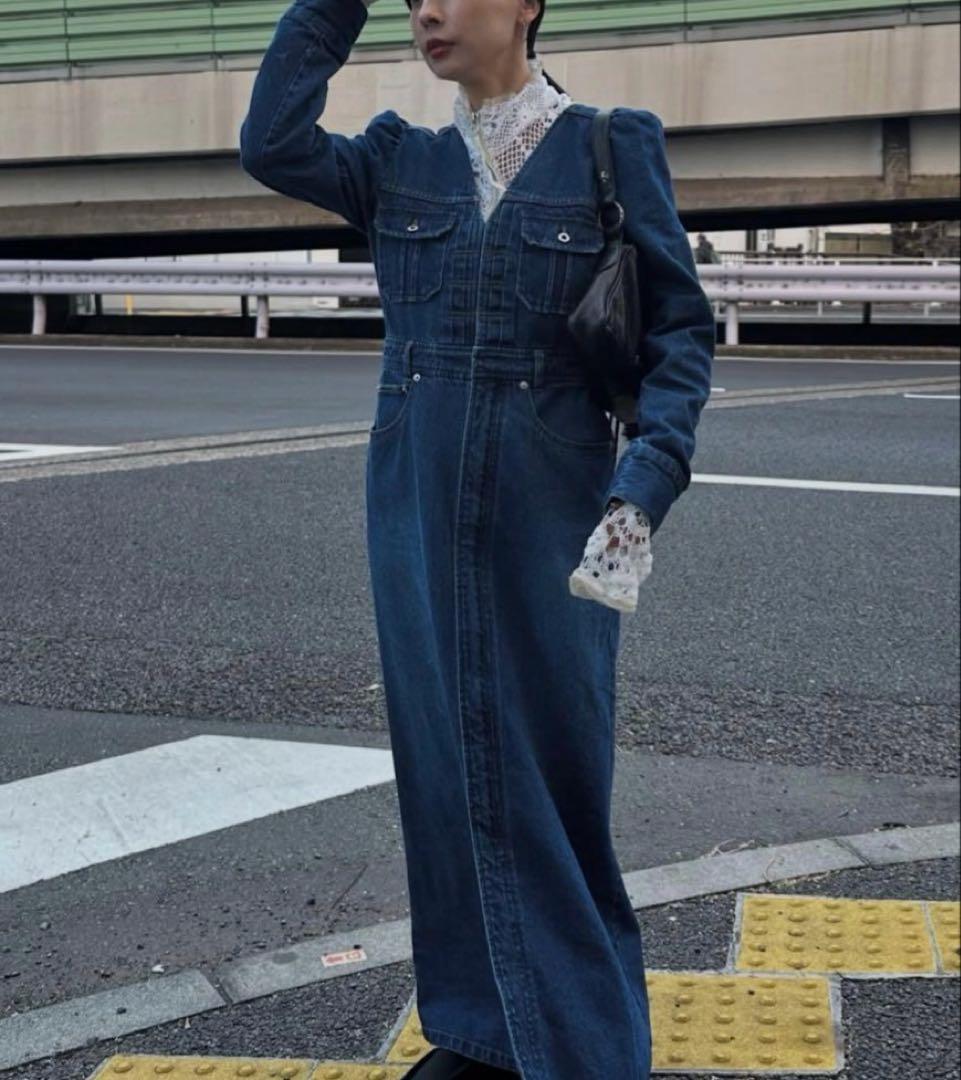 ワンピース AMERI ADORABLE BACK RIBBON DENIM DRESS
