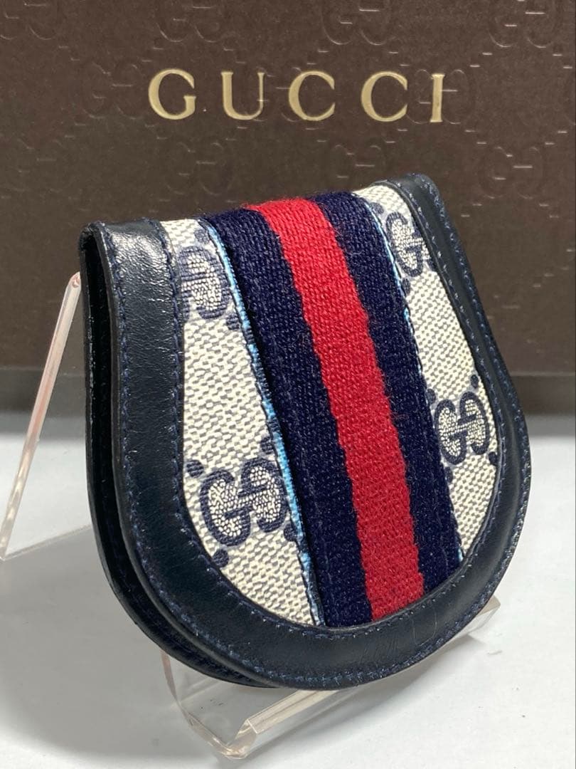 良品　GUCCI グッチ　オールドグッチ　シェリーライン　ケース　ネイビー