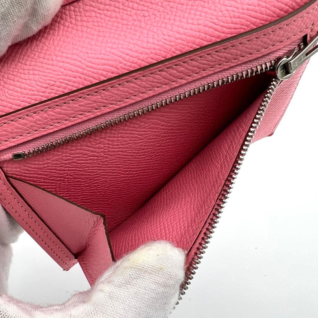 【鑑定済】エルメス ベアン コンパクト 折り財布 ローズコンフェッティ