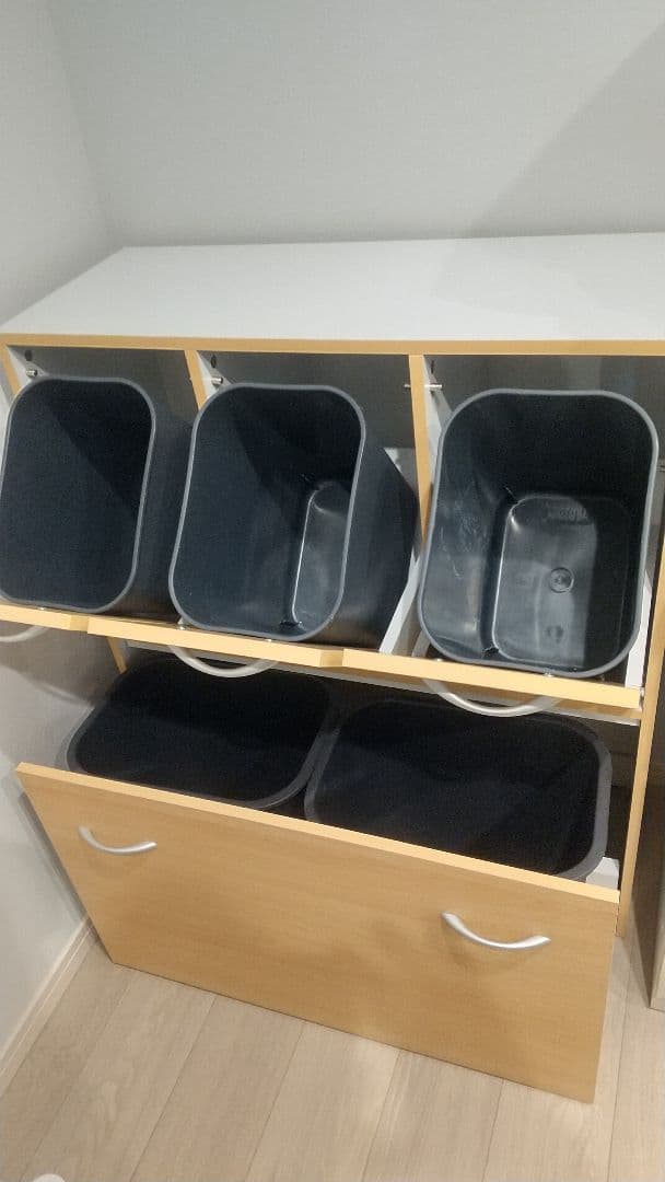 ダストストッカー大２小３空き缶ゴミ分別木目未使用