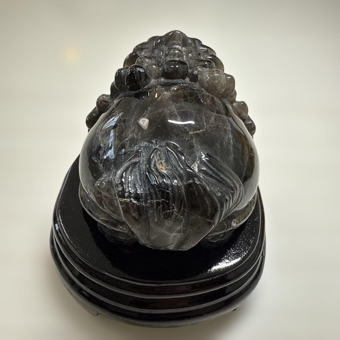 モリオン　龍亀　ロングイ　大きい　貴重　美品　黒水晶　天然石　台座付