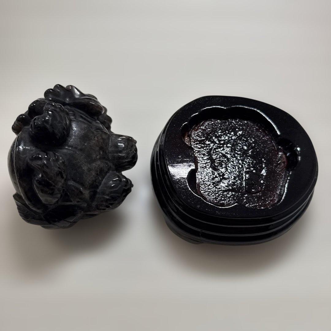 モリオン　龍亀　ロングイ　大きい　貴重　美品　黒水晶　天然石　台座付