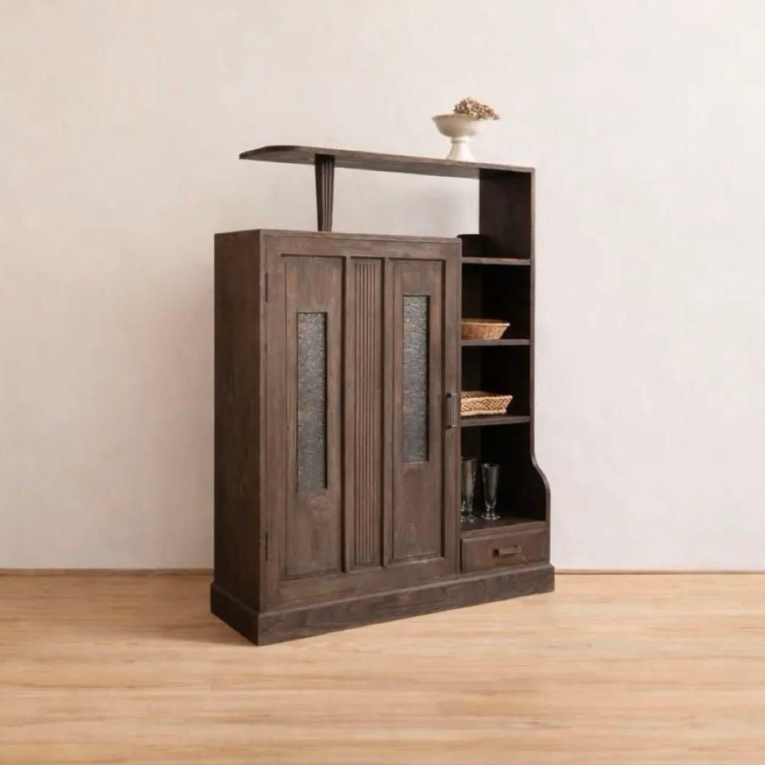 アンティーク 水屋箪笥 茶箪笥 キャビネット 昭和レトロ 大正ロマン ガラス扉