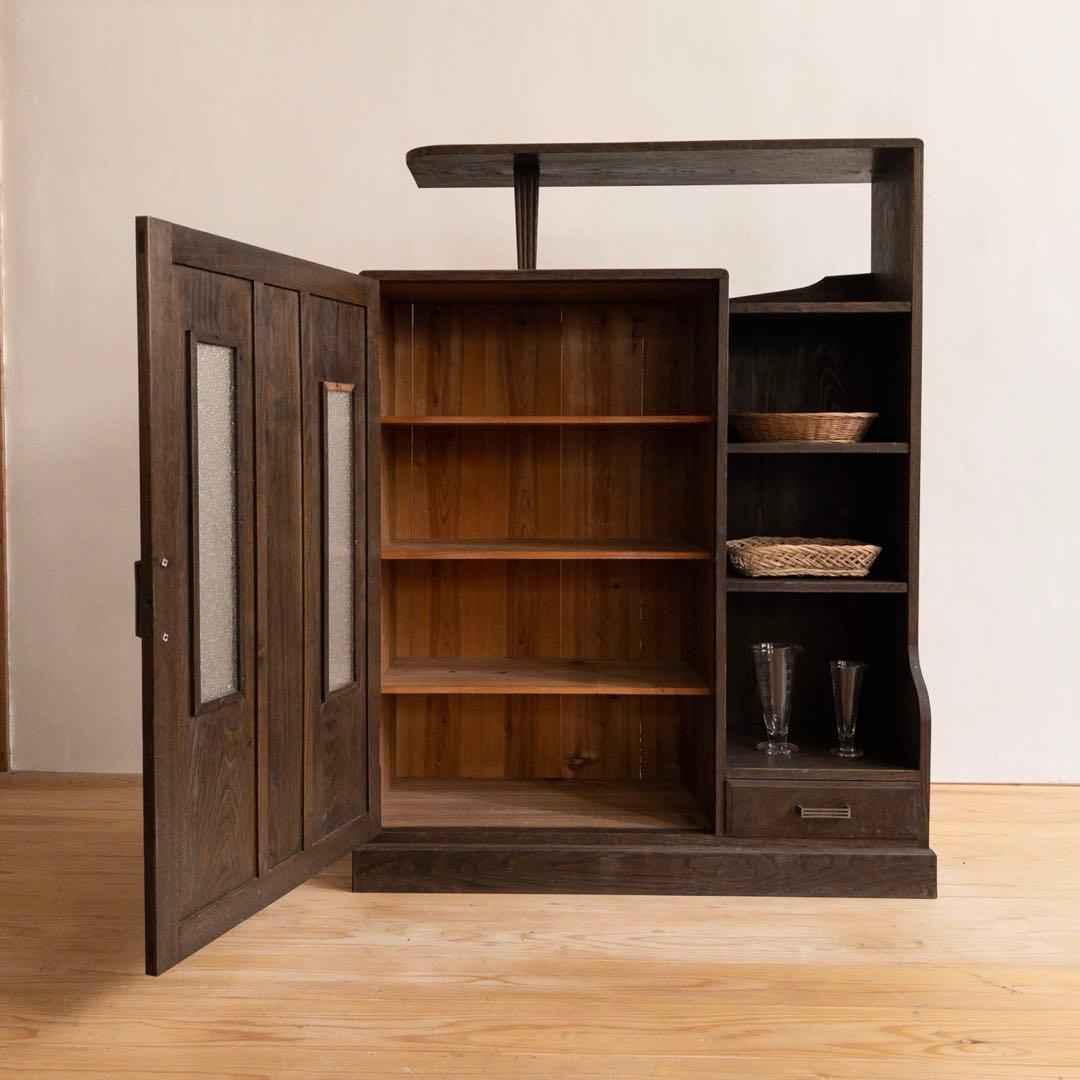 アンティーク 水屋箪笥 茶箪笥 キャビネット 昭和レトロ 大正ロマン ガラス扉