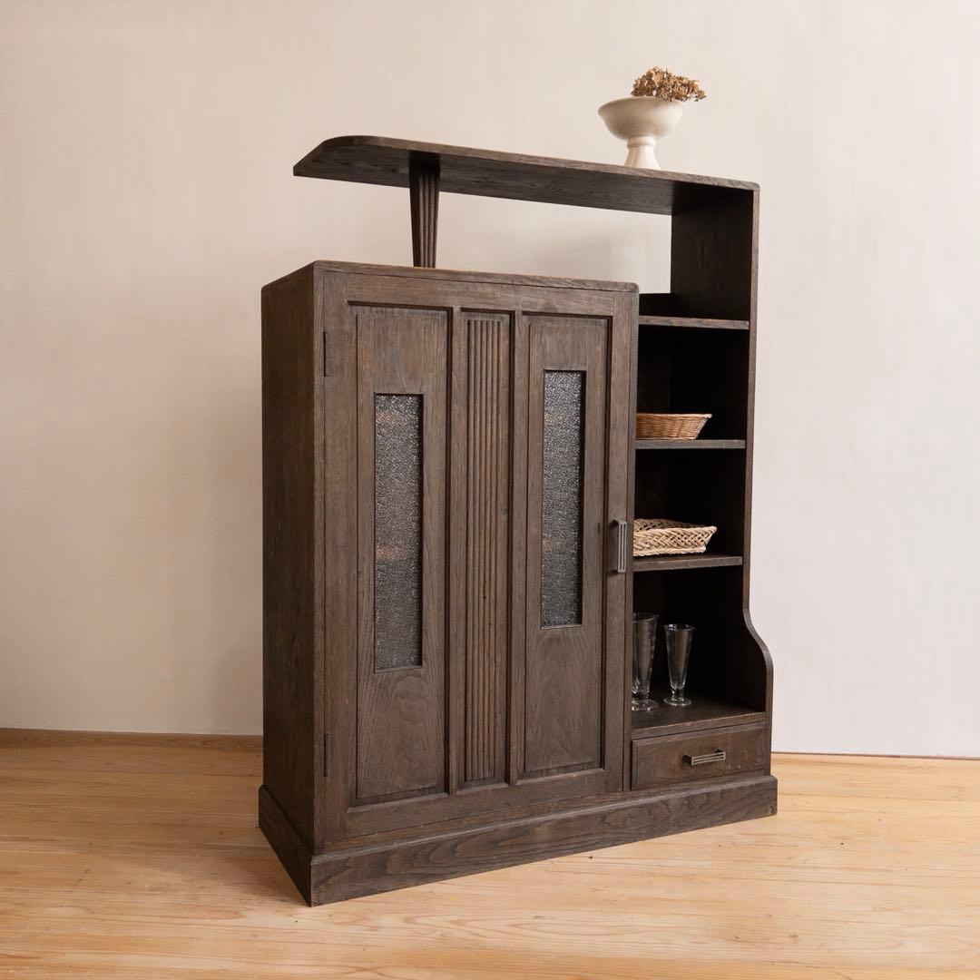 アンティーク 水屋箪笥 茶箪笥 キャビネット 昭和レトロ 大正ロマン ガラス扉