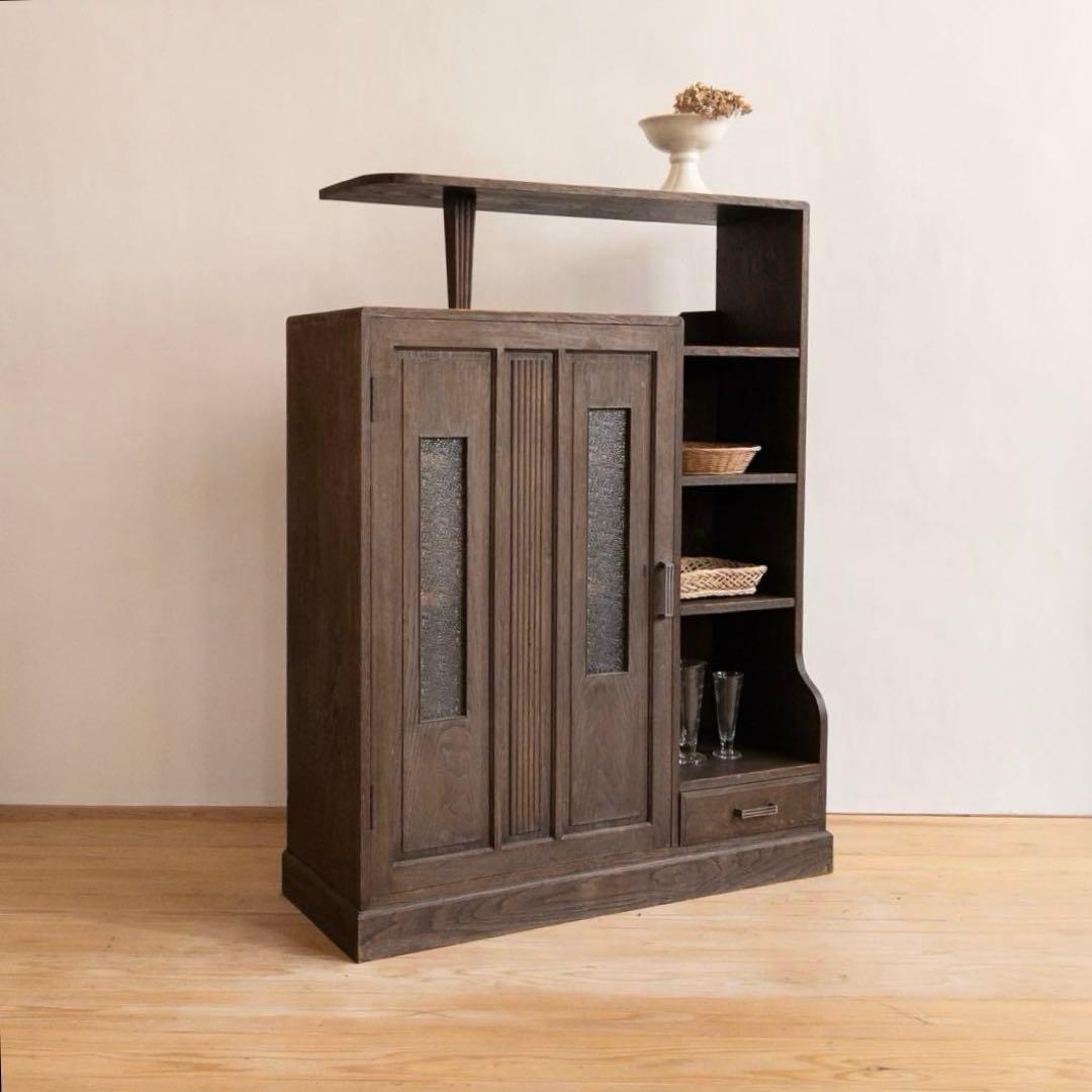 アンティーク 水屋箪笥 茶箪笥 キャビネット 昭和レトロ 大正ロマン ガラス扉