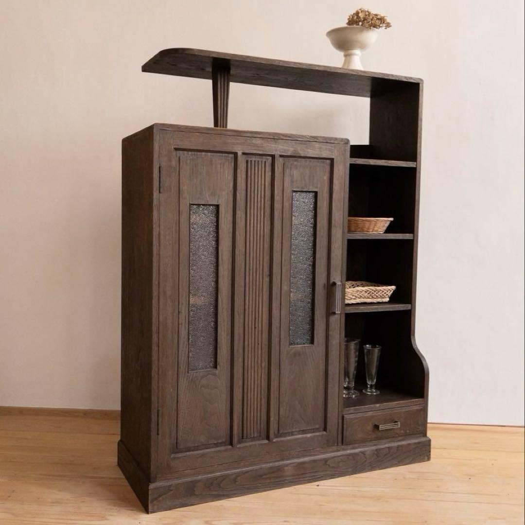 アンティーク 水屋箪笥 茶箪笥 キャビネット 昭和レトロ 大正ロマン ガラス扉