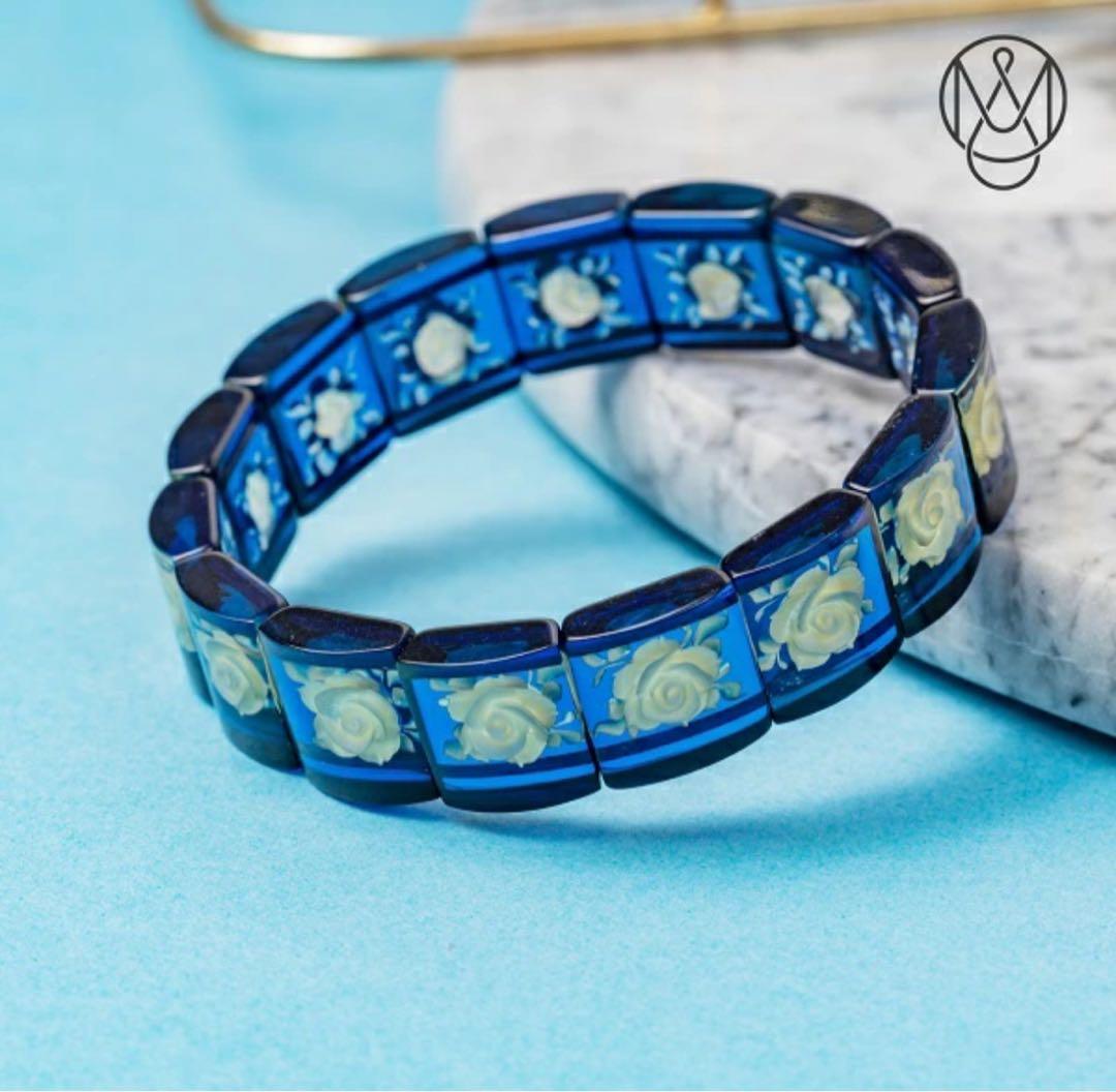 【特価★美品】サファイアブルーアンバー 天然石　ブレスレット